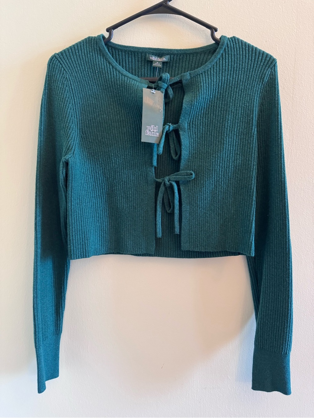wild fable Teal Ribbed Tie-Front Cropped Cardigan NWT
